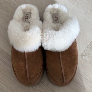 UGG Tan and Cream Shearling Slippers